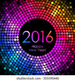 Vector 2016 Happy New Year background with colorful disco lights