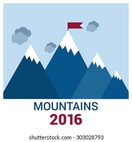 Vector 2016 Leadership concept illustration landscape with flag on the mountain peak. Success illustration. Goal achievement. Business concept. Mission brochure title page template vector illustration