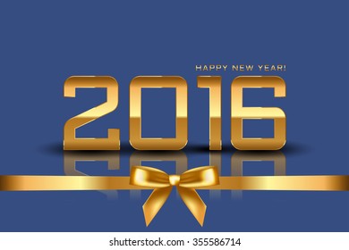 Vector 2016 New Year blue background with ribbon