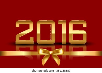 vector 2016 New Year red background with ribbon