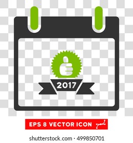 Vector 2017 Award Ribbon Calendar Day EPS vector icon. Illustration style is flat iconic bicolor eco green and gray symbol on a transparent background.