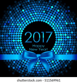 Vector 2017 background with blue disco lights and ribbon