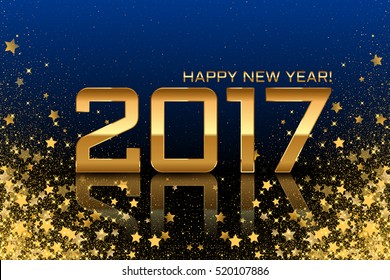 Vector 2017 background with gold stars on blue background