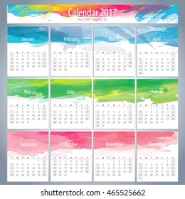 vector 2017 calendar pattern with multicolor watercolor scene useful for any project where a platter of color makes the difference weeks start on sunday colour vacation colourful season conceptual hol