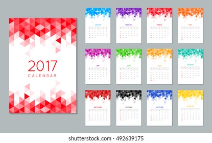 Vector 2017 Calendar Template with Colorful Triangle Background.