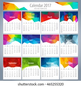 vector 2017 calendar template with colourful polygon scene colour color holiday colourful season abstraction vacation background scene multicolored new partnership airplane clean set enterprise partne
