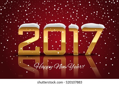 Vector 2017 card with snow on red background