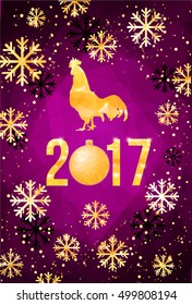 Vector 2017 with golden rooster, animal symbol of New Year