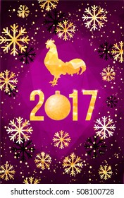 Vector 2017 with golden rooster, animal symbol of New Year