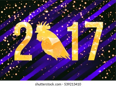 Vector 2017 with golden rooster, animal symbol of New Year.