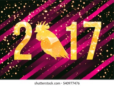 Vector 2017 with golden rooster, animal symbol of New Year.