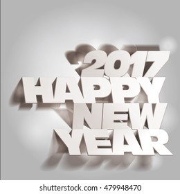 Vector: 2017 Gray Tone Paper Folding with Letter in Spot Lights, Happy New Year.