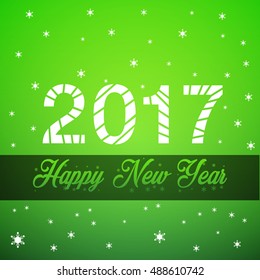 Vector 2017 Happy New Year background with trend green gradient. Numbers twenty, seventy with text.