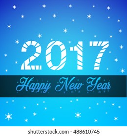Vector 2017 Happy New Year background with trend blue gradient. Numbers twenty, seventy with text.