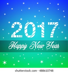 Vector 2017 Happy New Year background with trend blue-green gradient. Numbers twenty, seventy with text.