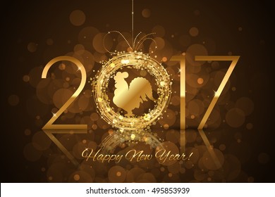 Vector 2017 Happy New Year background with gold rooster