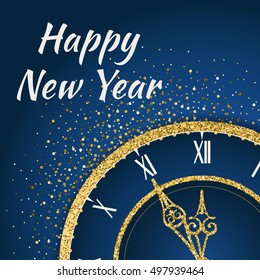 Vector 2017 Happy New Year background with gold clock