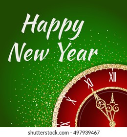Vector 2017 Happy New Year background with gold clock
