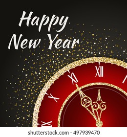 Vector 2017 Happy New Year background with gold clock