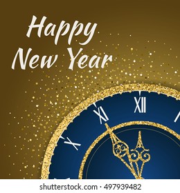 Vector 2017 Happy New Year background with gold clock