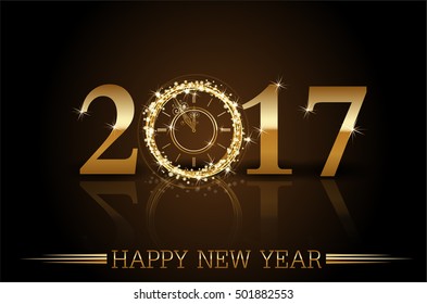 Vector 2017 Happy New Year background with gold clock