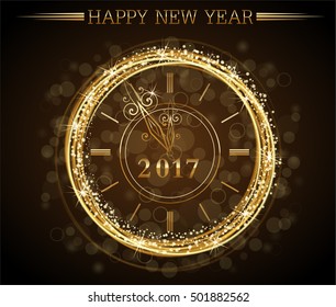Vector 2017 Happy New Year background with gold clock