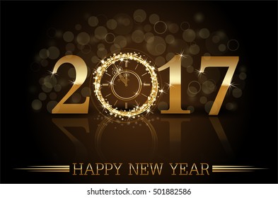 Vector 2017 Happy New Year background with gold clock