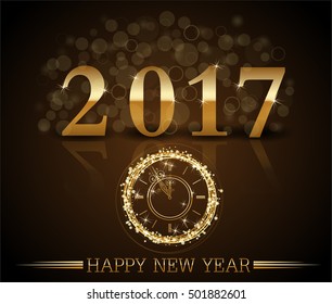 Vector 2017 Happy New Year background with gold clock