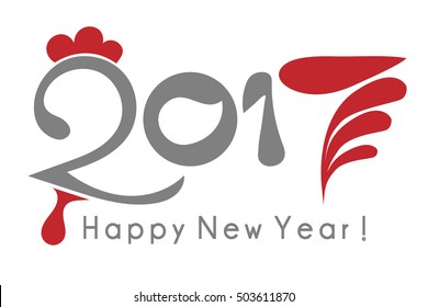 Vector 2017 Happy New Year rooster  illustration concept white background  abstract drawing text number for cards