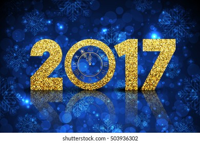 Vector 2017 Happy New Year background with silver clock