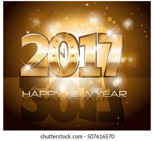 Vector 2017 Happy New Year background with gold clock