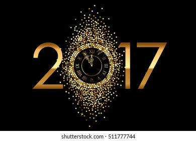 Vector 2017 Happy New Year background with gold clock