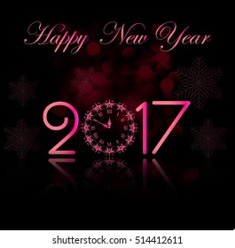 Vector 2017 Happy New Year background with pink clock