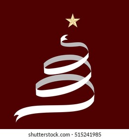 Vector 2017 Happy New Year red background with ribbon Christmas tree with star on top.