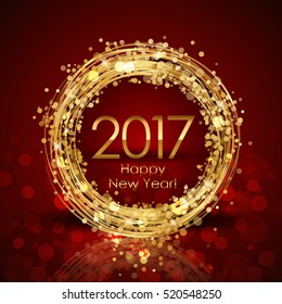 Vector 2017 Happy New Year red and gold background