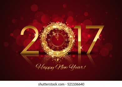 Vektorgrafik 2017 - Happy New Year Hintergrund mit goldener Uhr auf rotem Hintergrund