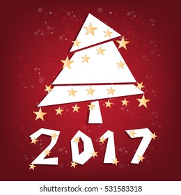Vector 2017 Happy New Year background with cristmas tree and Golden star