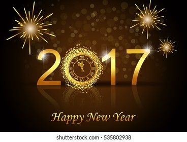 Vector 2017 Happy New Year background with gold color