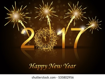 Vector 2017 Happy New Year background with gold color