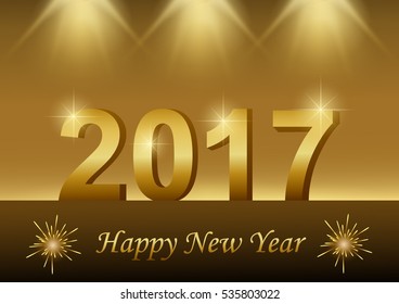 Vector 2017 Happy New Year background with gold color