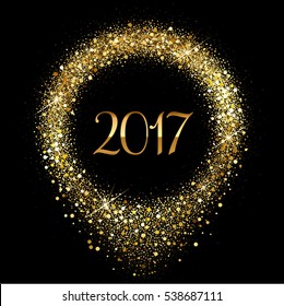 Vector 2017 Happy New Year shiny background with gold sparkles