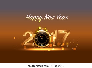 Vector 2017 Happy New Year background with gold clock