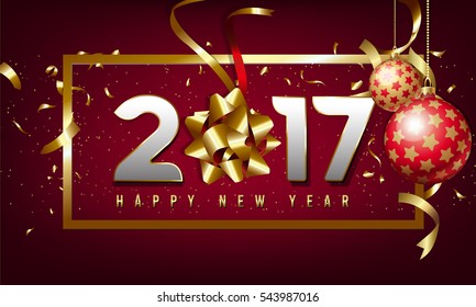 Vector 2017 Happy New Year background with golden gift ribbon