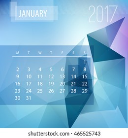 vector 2017 monthly january calendar template with colorful blur triangle background colour coloration vacation freeze colorful season abstract background scene multicolor partnership clean series jou
