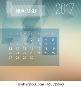 vector 2017 monthly november calendar template with colorful blur triangle background color colour vacation colourful season abstract holiday background scene colorful business clean set journal serie