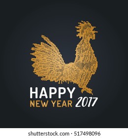 Vector 2017 New Year Rooster illustration. Decorative knitted eastern calendar cock design. Happy Holidays greeting card, poster concept.