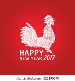 Vector 2017 New Year Rooster illustration. Decorative knitted eastern calendar cock design. Happy Holidays greeting card, poster concept.