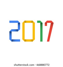 Vector 2017 in origami style. Isolated on white.