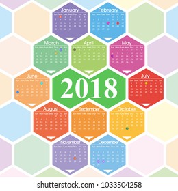Vector 2018 calendar with hexagon pattern