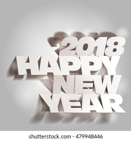 Vector: 2018 Gray Tone Paper Folding with Letter in Spot Lights, Happy New Year.